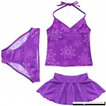 winying Girls 3PCS Purple Flower Printed Tankini Swimsuit Halter Top with Bottoms Skirt Set Swimwear  B07QBPWMG4